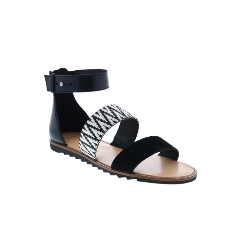 Frye & Co. Port 2 Band Sandal Black Suede Strap NIB